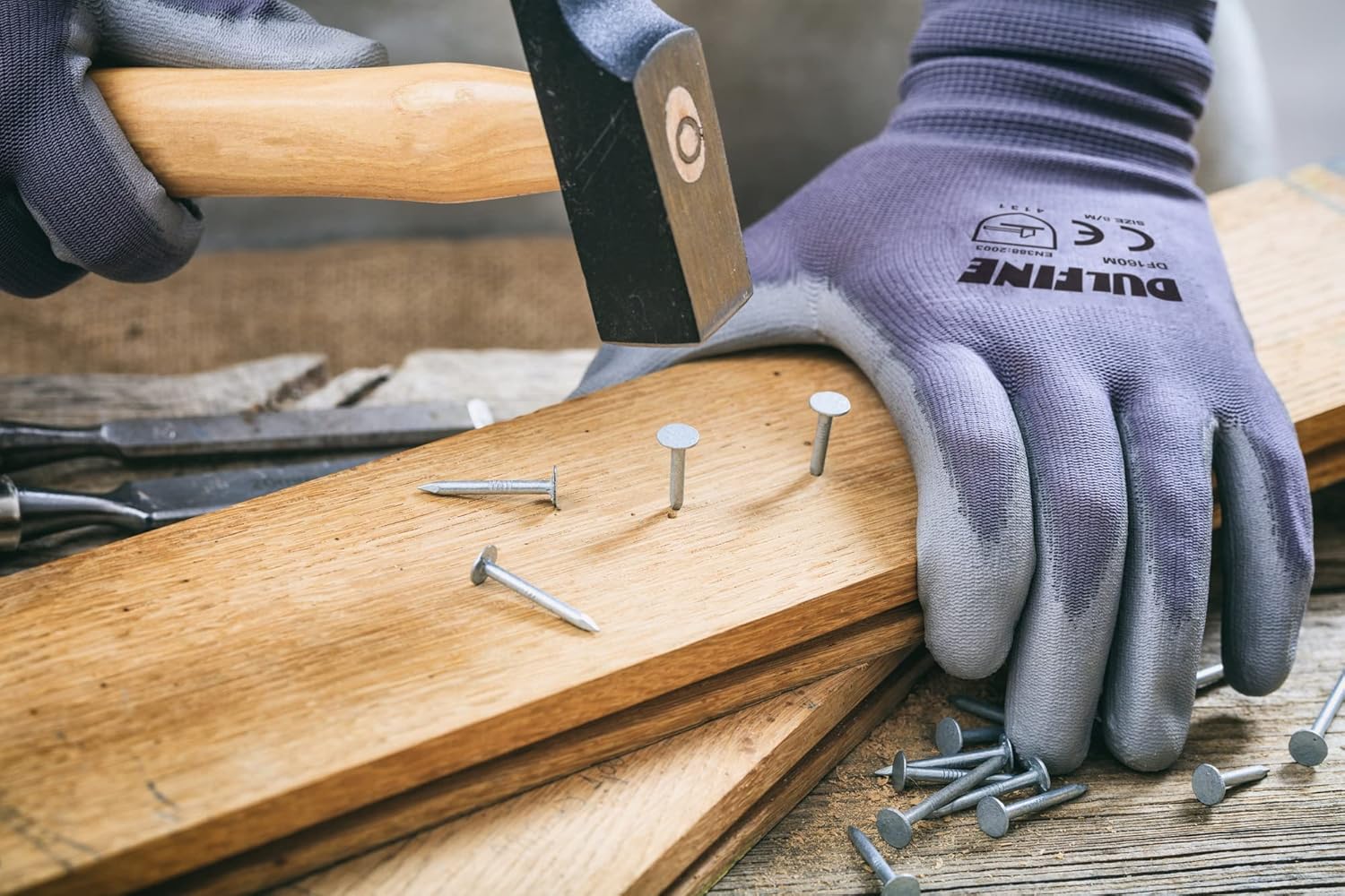 DULFINE Safety Work Gloves PU Coated-12 Pairs,Grey Seamless Knit Glove with Polyurethane Coated Smooth Grip on Palm & Fingers, for Men and Women, Ideal for General Duty Work (XX-Large)