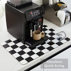 Checkered Dish Drying Mat for Kitchen Counter, Coffee Bar Station Accessories, Retro Cute Aesthetic Modern Absorbent Drainer Mat Kitchen Drying Mat Easy Clean, Black 12" x 19"