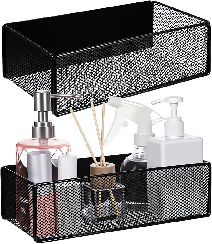 2 Pack Magnetic Basket Organizer Holder for Fridge Magnetic Storage Bin Box Containers for Refrigerator Whiteboard Classroom (Large, Black)