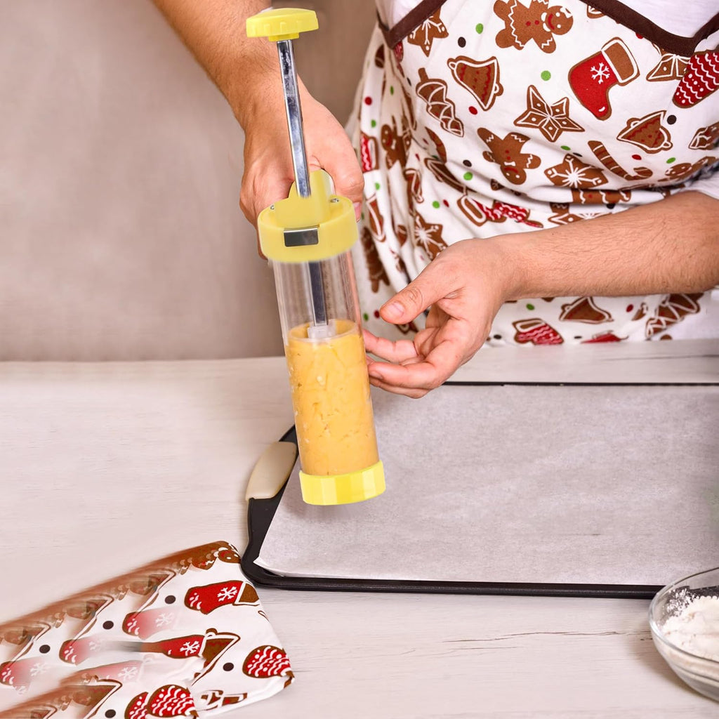 Cookie Press Gun Kit – Cookie Spritzer Set with 16 Discs and 6 Piping Tips for Baking, Cake Icing Nozzle, Deviled Egg Filler, Donut Decorating, Stainless Steel Food Syringe, Extruder, Injector