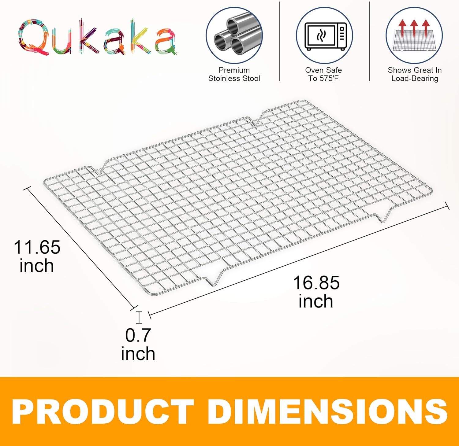 2PCS Cooling Racks for Cooking and Baking -11.65''x16.85''Heavy Duty Stainless Steel Wire Rack for Baking, Grilling, Roasting - Oven & Dishwasher Safe - Fits Half Sheet Pan（Silver）
