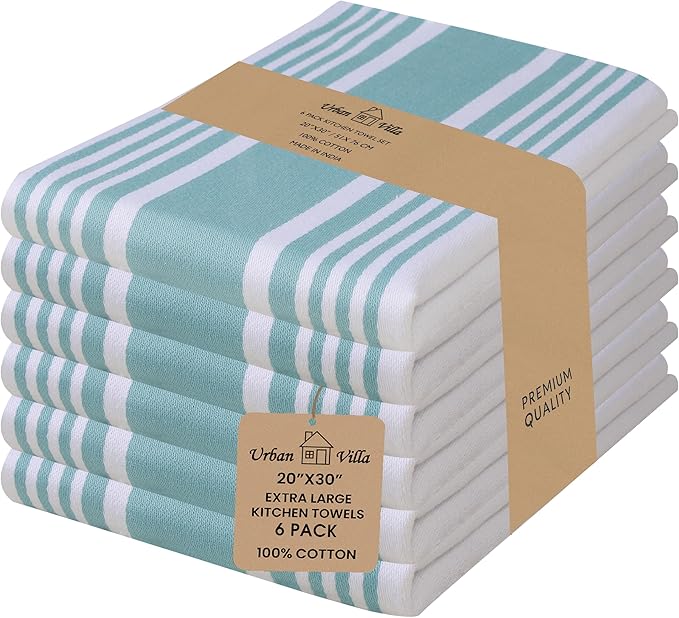 Urban Villa Easter Kitchen Towels 100% Cotton Pack of 6, Highly Absorbent Quick Drying Super Soft Premium Dish Towels for Kitchen with Hanging Loop Hand & Tea Towels - 20x30 Inch, (Aqua & White)