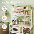 SUPERJARE Large Bakers Rack with Power Outlets, 6-Tier Microwave Stand, Coffee Bar with 12 S-Shaped Hooks, Kitchen Shelf with Wire Basket, 39.3 x 15.5 x 66.9 Inches, White