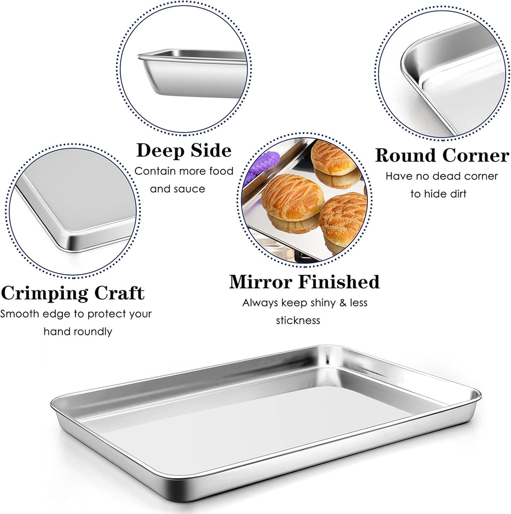 P&P CHEF 16 Inch Baking Cookie Sheet, Oven Pan Tray Stainless Steel Sheet Pan for Kitchen, Oven Bakeware for Multi Uses, Shiny Look & Dishwasher Safe, Healthy & Heavy Duty, 4Pcs