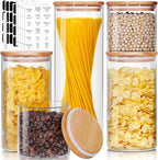 Glass Jars with Bamboo Lids [Muti Size Set of 5], Glass Canisters with Airtight Lids, Glass Food Storage Containers for Pasta, Oats, Coffee, Flour, Sugar, Rice, Best for Kitchen & Pantry