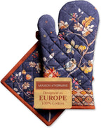 Maison d' Hermine 100% Cotton Oven Mitt & Pot Holder Set (7.5"x13" & 8"x8") Heat Resistant BBQ Cooking Gloves with Loop, Baking, Grilling, Kitchen, Handling Hot Pans (Kelim - Infinity)