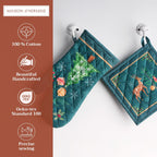 Maison d' Hermine 100% Cotton Oven Mitt & Pot Holder Set (7.5"x13" & 8"x8") Heat Resistant BBQ Cooking Gloves with Loop, Baking, Grilling, Kitchen, Handling Hot Pans (Hygge Christmas)
