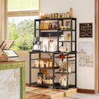 SUPERJARE Large Bakers Rack with Power Outlets, 6-Tier Microwave Stand, Coffee Bar with 12 S-Shaped Hooks, Kitchen Shelf with Wire Basket, 39.3 x 15.5 x 66.9 Inches, Black