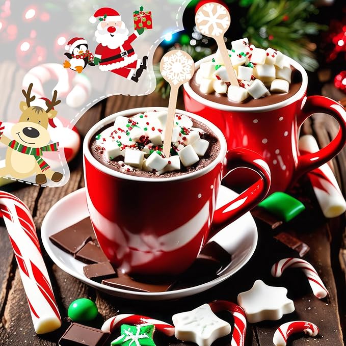 360 Pcs Christmas Snowflake Wooden Coffee Stirrer Disposable Wooden Cocktail Drink Stirrers Winter Christmas Stir Sticks Beverage Mixer for Coffee Milk Cocktail Tea Hot Drinks Party Supplies