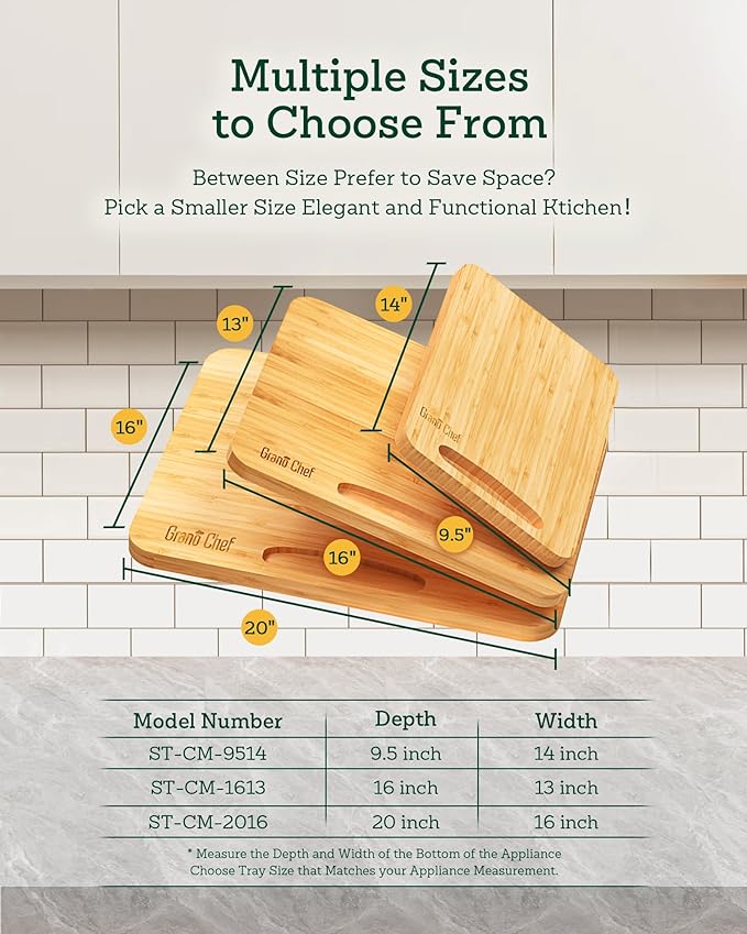 Bamboo Appliance Slider, Sliding Tray for Coffee Maker, Kitchen Countertop Appliance Rolling Tray, Coffee Pot Slider Tray with Rubber Wheels, Wide - Large (16"D x 13"W)