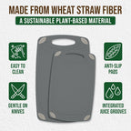 2-Piece Reversible Cutting Board Set Made from Natural Food Grade Wheat Straw Material - Eco-Conscious Alternative to Plastic - Gluten Free & BPA Free Chopping Boards for Kitchen