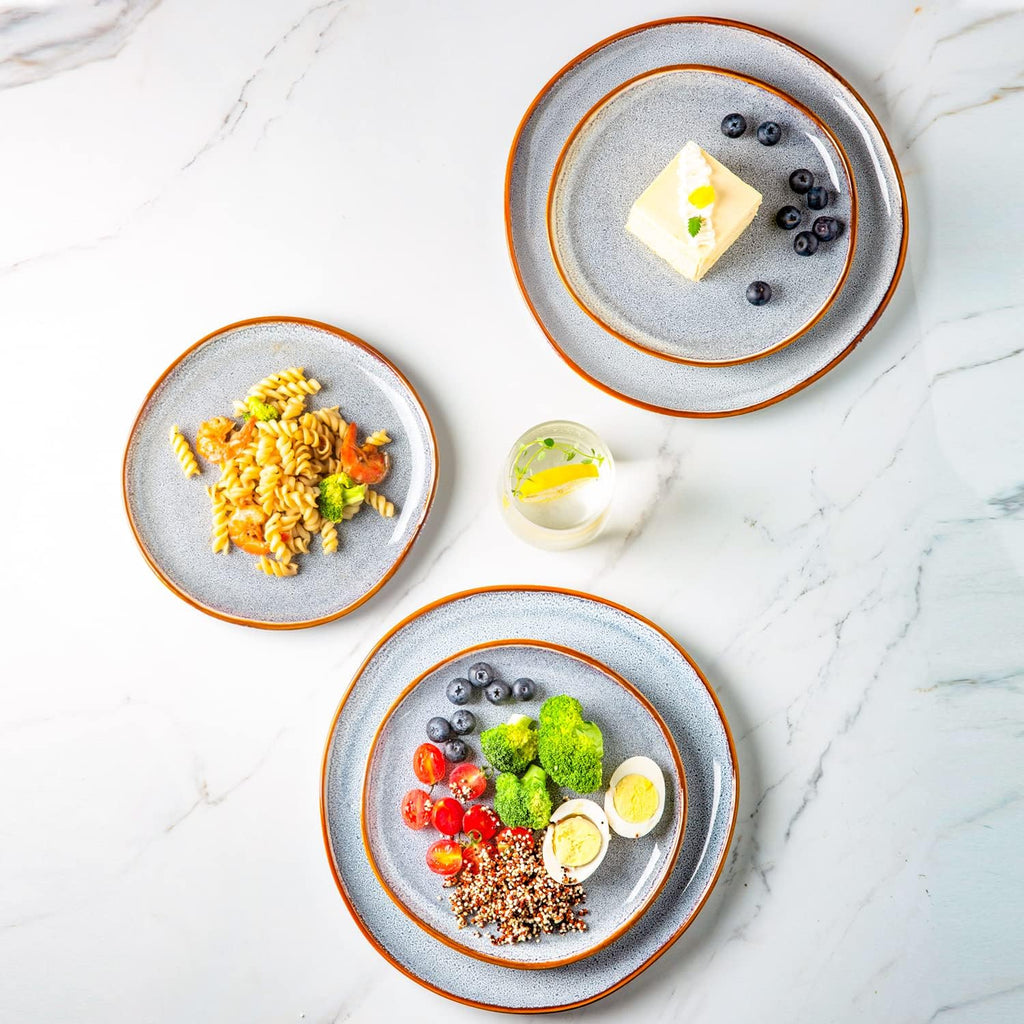 AmorArc Ceramic Dinner Plates Set of 4, 10.5 Inch Handmade Reactive Glaze Stoneware Plates, Large Rustic Shape Dinnerware Dish Set for Kitchen, Microwave & Dishwasher Safe, Scratch Resistant - Blue