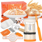 Sourdough Starter Kit,34oz Sourdough Starter Jar,2 X Cotton Rope Banneton Bread Proofing Basket with Bread Lame, Scraper,Sling, Dough Whisk,Perfect Gifts for Bakers Sourdough Bread Baking Supplies