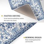 Chinoiserie Floral Dish Drying Mat for Kitchen Counter Blue and White Flowers Pattern Dish Drying Pad 16”x18”Absorbent Reversible Seasonal Decor Dishes Drainer Pad Dish Dry Rack Mat for Counter top