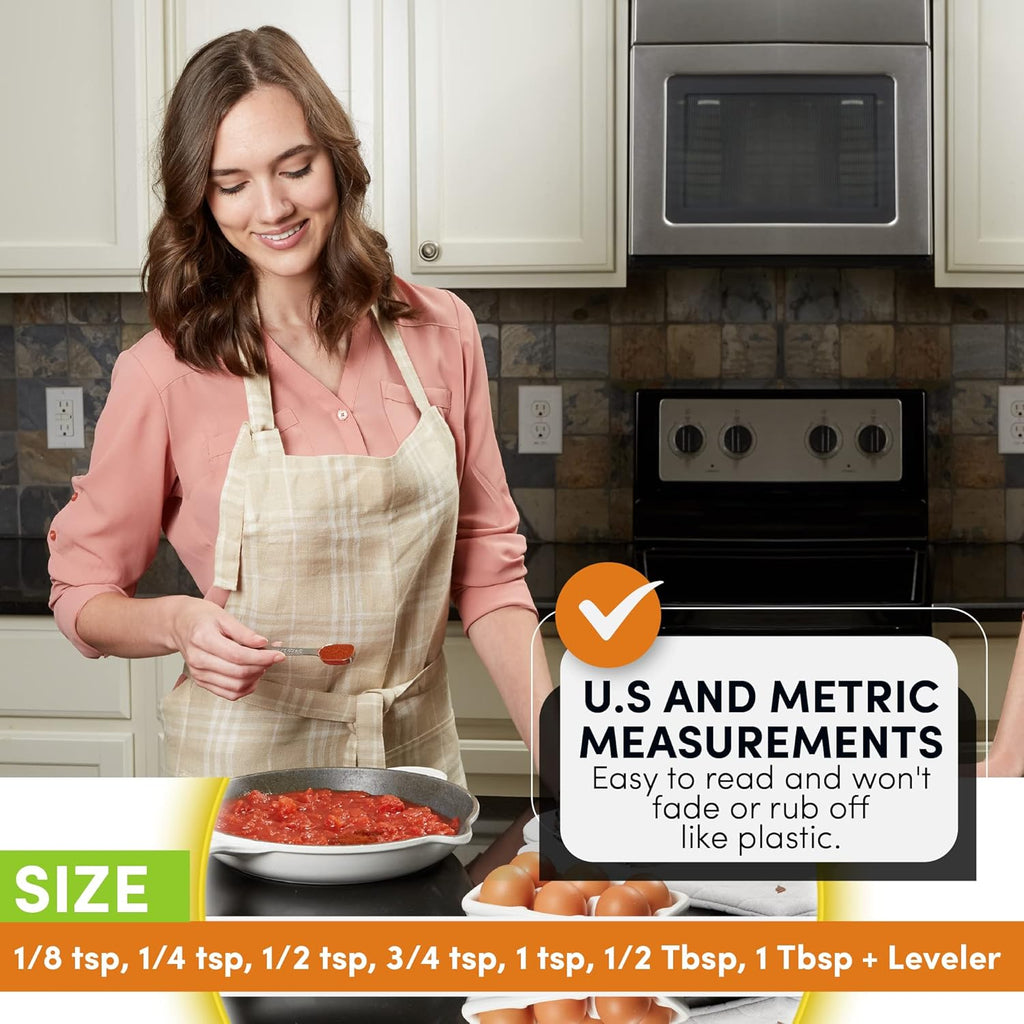 Spring Chef Stainless Steel Measuring Spoons Set of 8 with Leveler, Metal Teaspoon & Tablespoon Measuring Spoons for Dry & Liquid Ingredients, Fits in Spice Jars - Kitchen Gadgets For Baking & Cooking