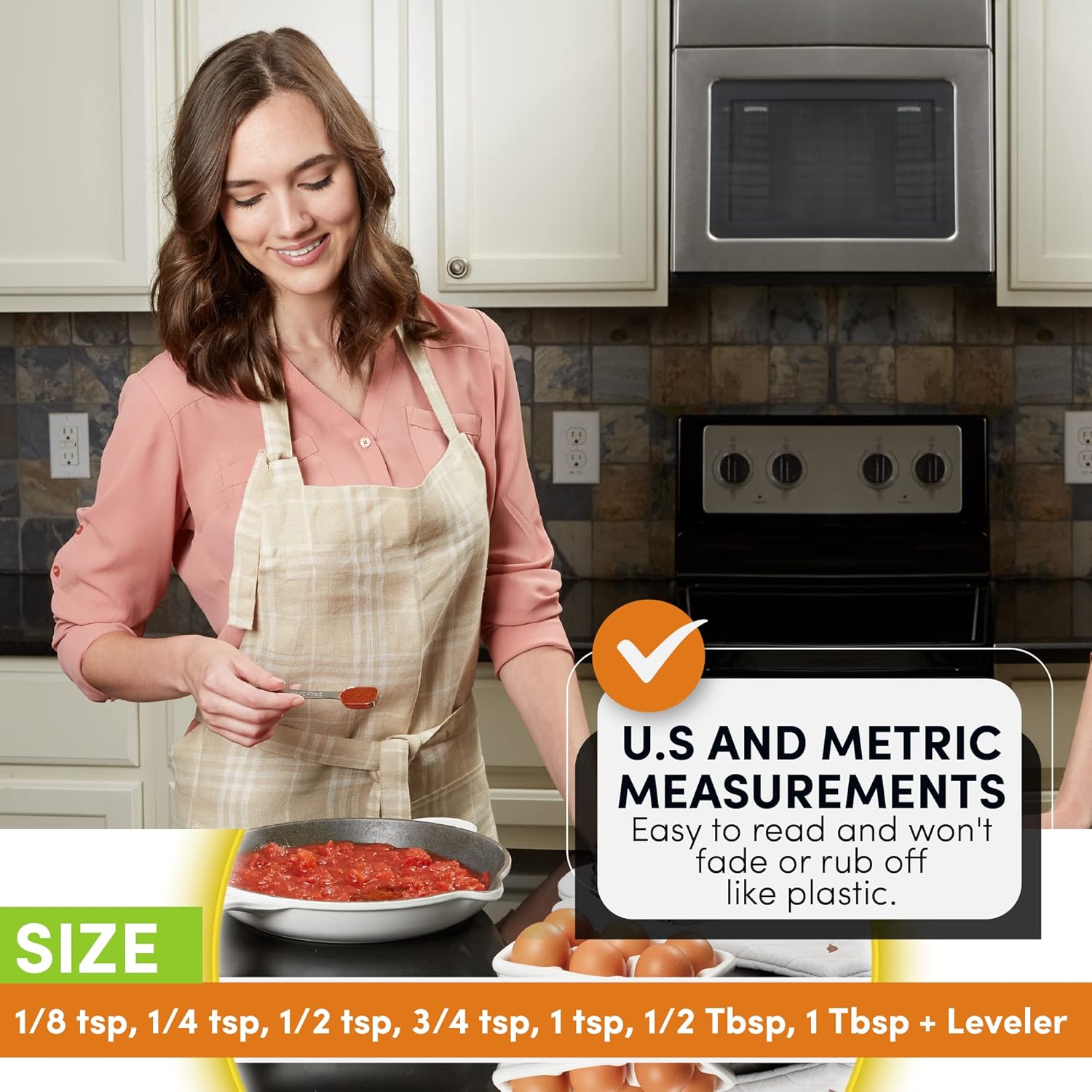 Spring Chef Stainless Steel Measuring Spoons Set of 8 with Leveler, Metal Teaspoon & Tablespoon Measuring Spoons for Dry & Liquid Ingredients, Fits in Spice Jars - Kitchen Gadgets For Baking & Cooking