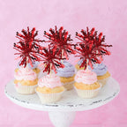 30 PCS Foil Firework Cupcake Toppers Sparkle Tinsel Cupcake Picks Happy Birthday Cake Toppers Drink Stirrers Cocktail Food Fruit Toothpicks for Baby Shower Birthday Party Decorations Supplies Red