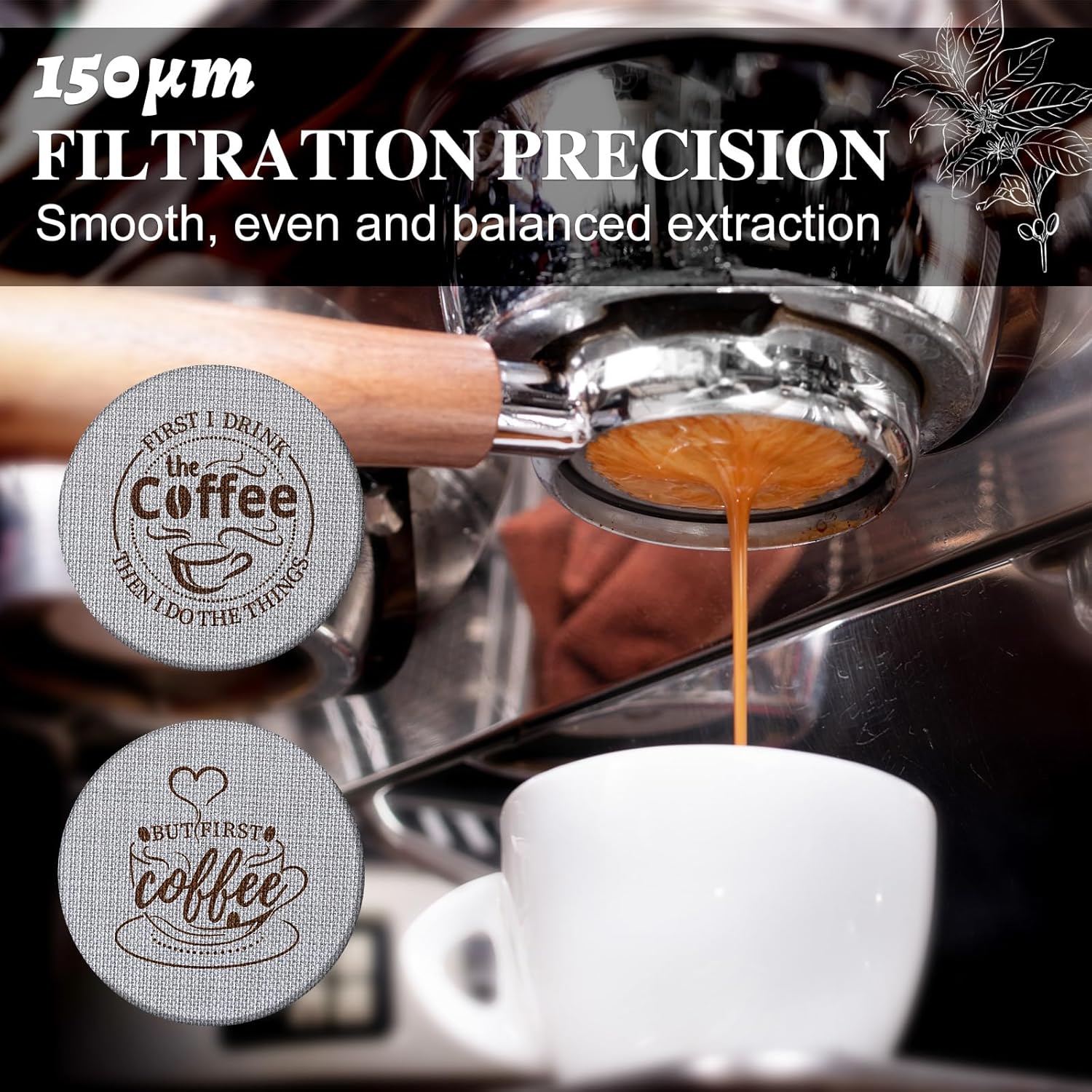 Yaomiao 2 Pieces 51mm Espresso Puck Screen, 1.7mm Thickness 150 Micrometre Reusable Barista Espresso Screen Stainless Steel Coffee Filter Mesh Plate for Bottomless Portafilter Filter Basket