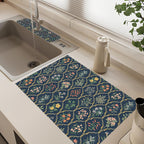 2Pcs Dish Drying Mats Faucet Mats Sets Large Size Coffee Mats Sink Faucet Mat Splash Guard for Kitchen Counter Bathroom Sink Coffee Bar Kitchen Decor (Vintage Flowers, 18"x24" 15" x 5.5"Set)