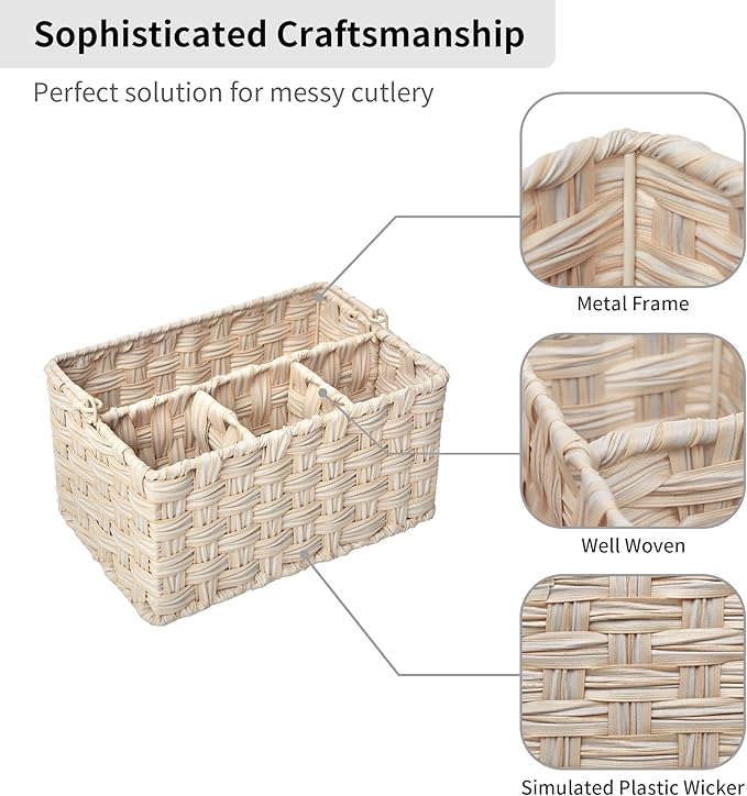 GRANNY SAYS Wicker Utensil Organizer, Silverware Caddy, Countertop Spoon and Fork Holder