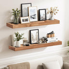 24x8x1.6 inch Floating Shelves Set of 2 – Solid Wood Rustic Oak Wall Mounted Shelf for Kitchen, Bathroom, Living Room