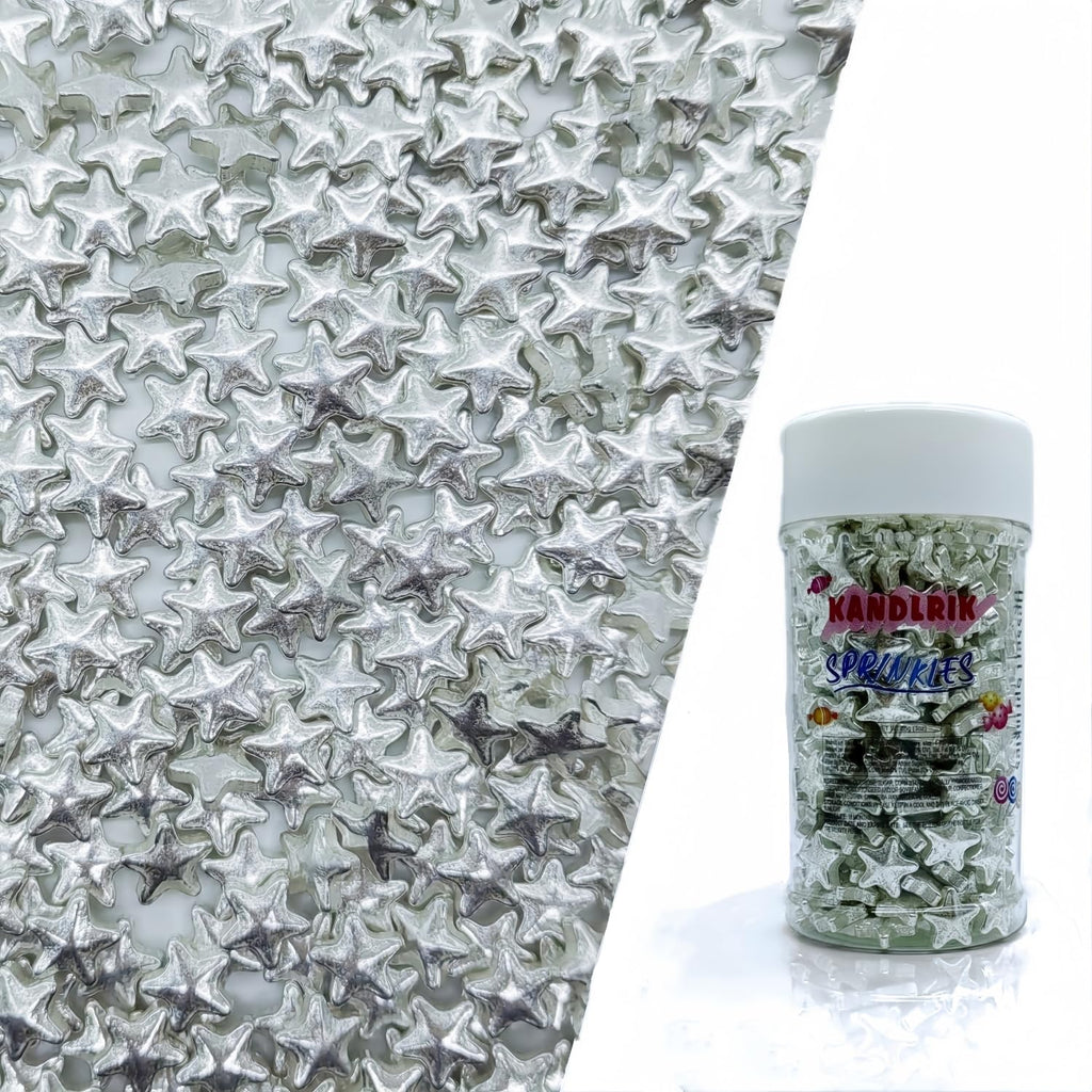 10mm Silver Stars Sprinkles Edible Stars Cake Decorating Stars Cake Decorations Cupcake Toppers Cookie Decorating Perfect for Cakes,Cupcakes,Desserts Toppings 3OZ