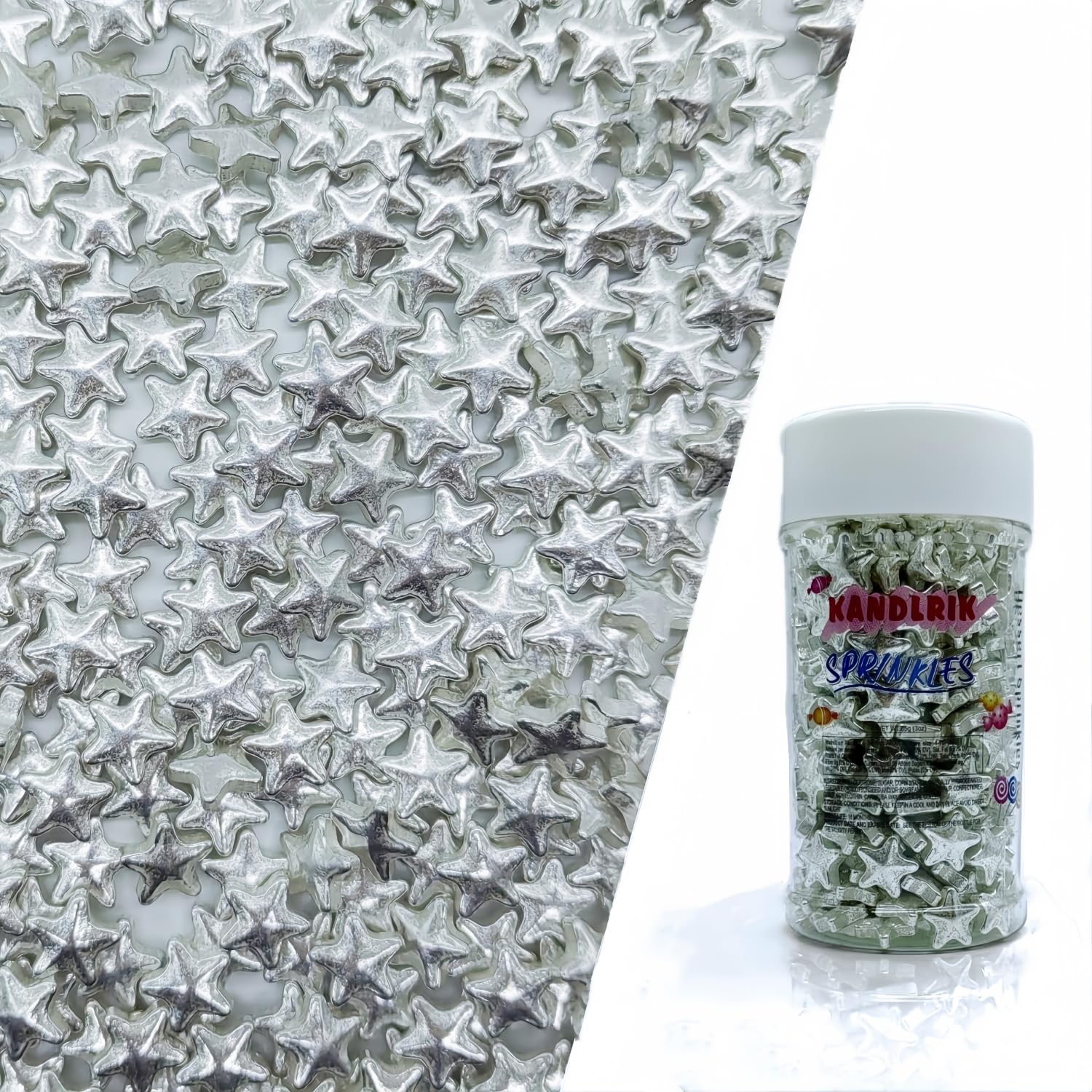 10mm Silver Stars Sprinkles Edible Stars Cake Decorating Stars Cake Decorations Cupcake Toppers Cookie Decorating Perfect for Cakes,Cupcakes,Desserts Toppings 3OZ