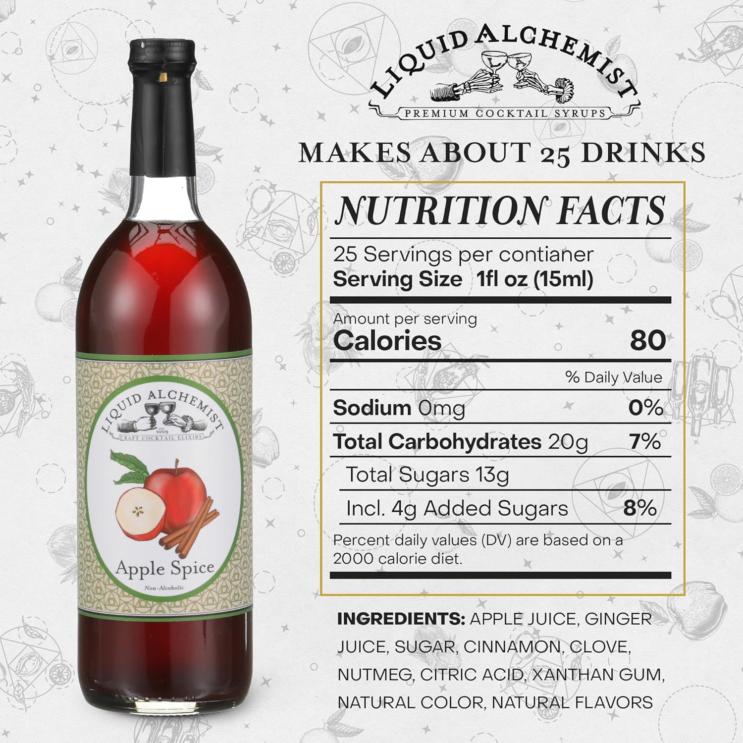 Liquid Alchemist Apple Spice Syrup for Cocktails - Real Ingredients Make our Apple Syrup for Drinks Perfect for a Fall Themed Old Fashioned Mix (12 oz)