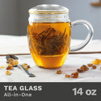 Creano 2x All-In-One Tea Glass with integrated Glass Filter and Lid - 14oz (400ml)