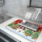 Christmas Snowman Dish Drying Mat for Kitchen Counter,Christmas Tree Winter Snowflake Red Drying Mat 18 x 24 Inch with High Absorbent Reversible Microfiber Dish Drying Pad Drainer Mat for Coffee Bar
