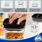 MR.SIGA 4 Pack Airtight Food Storage Container Set, BPA Free Kitchen Pantry Organization Canisters, One-handed Airtight Cereal Snack Candy Storage Containers, 1 L / 34oz, Medium, Black