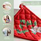 Maison d' Hermine Pot Holders 100% Cotton Heat Resistant Potholders 8" x 8" Hot Pads with Loop BBQ, Cooking, Baking, Grilling, Kitchen, Handling Hot Pans (Pack of 1, Noel)