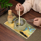 7 Pcs Matcha Whisk Set, Matcha Bowl with Spout, Matcha Whisk and Holder, Bamboo Scoop with Holder, Stainless Sifter and Tea Towel, Japanese Matcha Ceremony Set for Authentic Tea Powder & Home Rituals