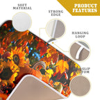 Fall Harvest Pumpkin Dish Drying Mat for Kitchen Counter,Thanksgiving Maple Leaves Sunflower Drying Mat 16 x 18 Inch with Absorbent Reversible Microfiber Dish Drying Pad for Coffee Bar