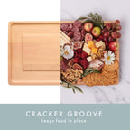 Charcuterie Board - Cheese Board with Grooves & Built-in Handles, Snack Tray for Vegetables, Fruits, Meat, Nuts - Decorative Wooden Serving Tray for Kitchen House Warming Gift