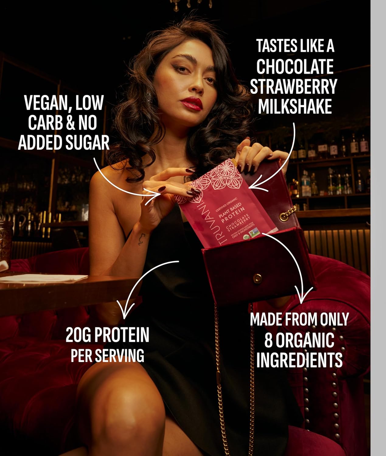 Truvani Vegan Pea Protein Powder | Chocolate Strawberry | 20g Organic Plant Based Protein | 1 Serving | Keto | Gluten & Dairy Free | Low Carb | No Added Sugar