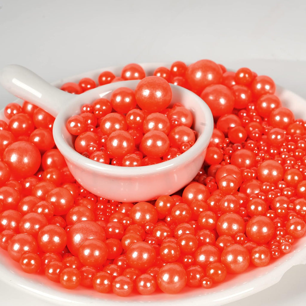 Kasvan Orange Pearl Sugar Sprinkles - Edible Candy Pearls 130g/4.58 Oz, Mix Size, Baking Cake Decorations, Ice Cream Toppings and Cookie Decorating, Wedding Party Chirstmas Supplies