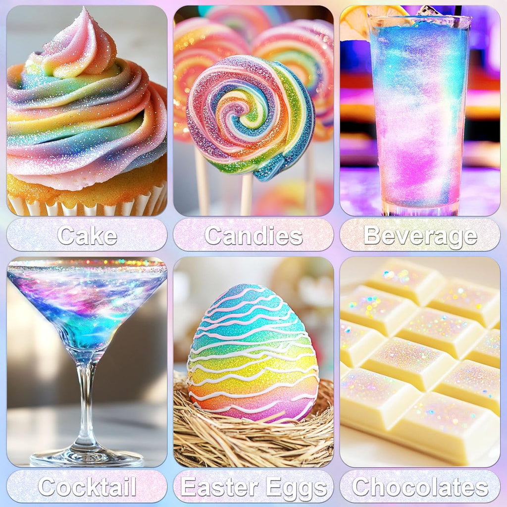 Iridescent Rainbow Edible Glitter - 5g Food Grade Cake Decorating Shimmering Glitter, Edible Sprinkle Luster Dust for Drinks, Chocolates, Fondant, Strawberries, Cupcakes, Candy, Cookie - Vegan