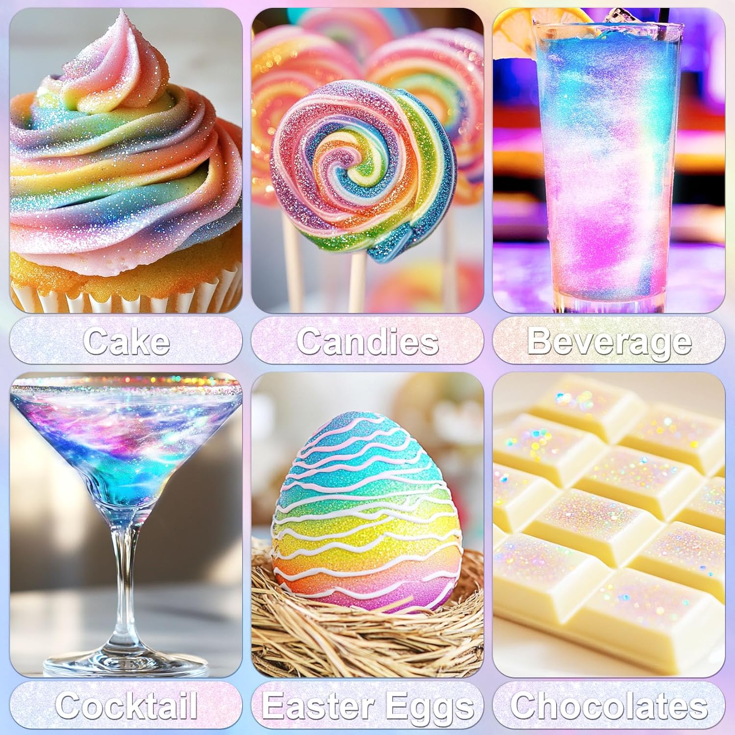 Iridescent Rainbow Edible Glitter - 5g Food Grade Cake Decorating Shimmering Glitter, Edible Sprinkle Luster Dust for Drinks, Chocolates, Fondant, Strawberries, Cupcakes, Candy, Cookie - Vegan