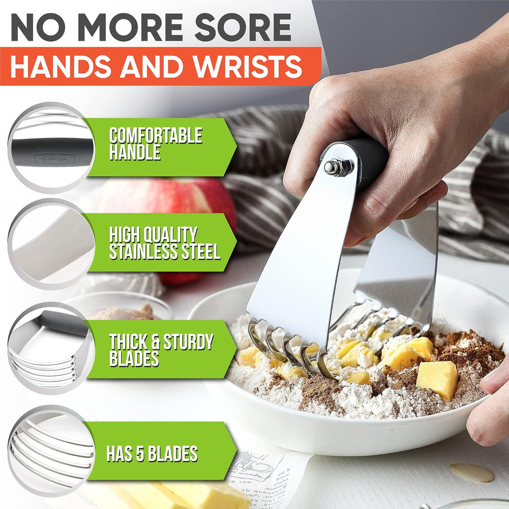 Spring Chef Medium Size Gray Dough Blender For Baking, Professional Dough Cutter Tool, Stainless Steel Pastry Cutter Tool with Durable & Thick Blades, Dishwasher Safe Pastry Blender for Easy Mixing