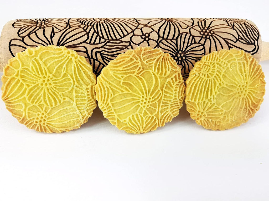 POPPY Embossing Rolling Pin with Wildflower Corn Poppies Pattern. Dough roller for embossed cookies and Pottery by Algis Crafts