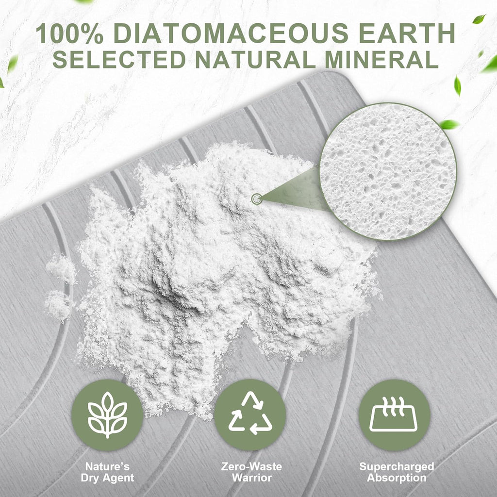 Large Stone Drying Mat for Kitchen Counter, 24" × 16" Diatomite Dish Drying Mat, Quick Dry Stone Mats, Ultra Absorbent Natural Diatomaceous Earth Mats for Dished, Bottles, Grey