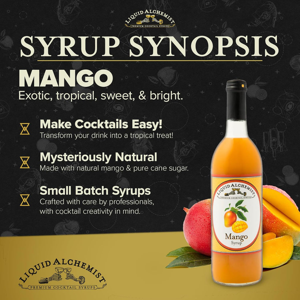 Liquid Alchemist Mango Syrup for Drinks - Real Ingredients Make our Mango Puree for Cocktails the Perfect Margarita Mix - Our Tropical Cocktail Syrup are Small Batch, Non-GMO & Vegan (25 oz)