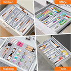 Large Utensil Drawer Organizer Expandable Silverware Organizer for Kitchen Drawer Adjustable Cooking Utensil Holder Cutlery Flatware Tray Spatula Tools Gadgets Storage Dividers Plastic Grey
