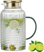 Glass Pitcher with Lid,84 oz/2.5 Liter Vintage Water Pitcher, Clear Borosilicate Glass Water Carafe for Cold Brew, Coffee, Lemonade, Iced Sun Tea, Juice, Beverage, Milk, Heat Resistant