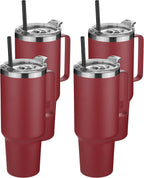 HASLE OUTFITTERS 40 oz Stainless Steel Tumbler with Handle, Vacuum Insulated Tumblers Bulk, Reusable Double Wall Travel Coffee Mug, Durable Powder Coated Water Bottles(Wine Red, 4)