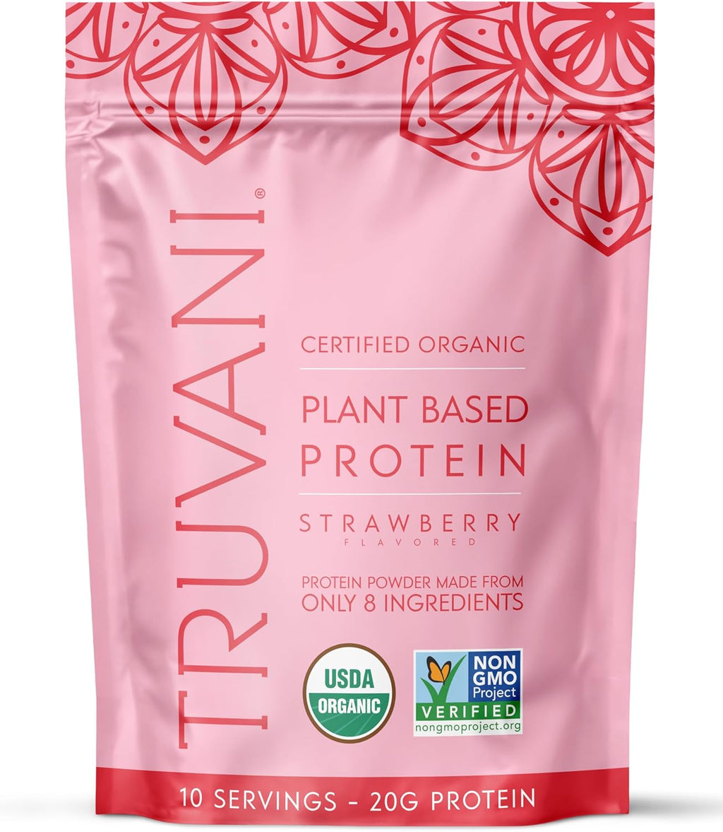 Truvani Vegan Pea Protein Powder | Strawberry | 20g Organic Plant Based Protein | 10 Servings | Keto | Gluten & Dairy Free | Low Carb | No Added Sugar