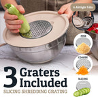 Priority Chef 6Pc Large Mixing Bowls With Lids Set with Non-Slip Bases, Stainless Steel Mixing Bowl Set, 6 Airtight Lids and 3 Graters, Khaki