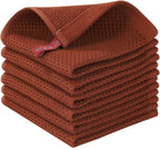 Homaxy 100% Cotton Waffle Weave Kitchen Dish Cloths, Ultra Soft Absorbent Quick Drying Dish Towels, 12 x 12 Inches, 6-Pack, Rust