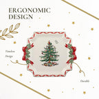 Spode Christmas Tree Ribbons Square Platter with Bow Handles - 11-Inch Holiday Serving Plate for Desserts, Appetizers, & Treats - Festive Christmas Dinnerware with Gold Accents - Dishwasher Safe
